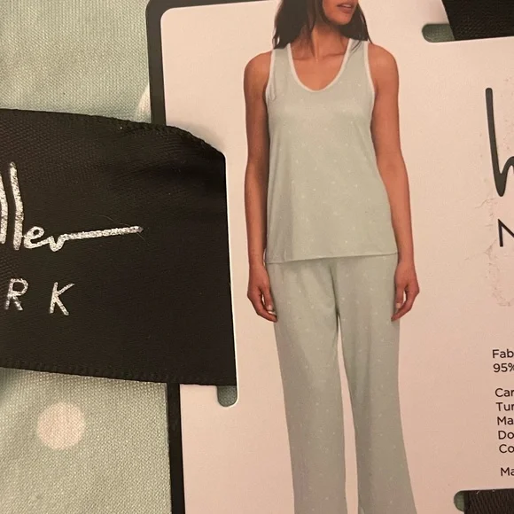 NWT Women’s 3pc Pajama Set Pants, Top & Robe lt Green w/White Nicole Miller NY - Picture 3 of 4